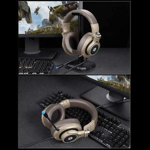 Wired Gaming Headphones W Adjustable Mic for PC Mac Laptop Gold